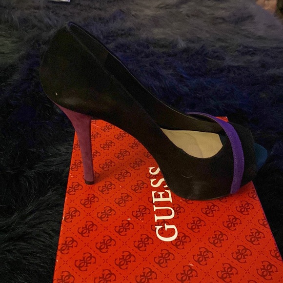 Guess black suede open toe high heel pumps 👠 size 7.5 - Picture 4 of 6